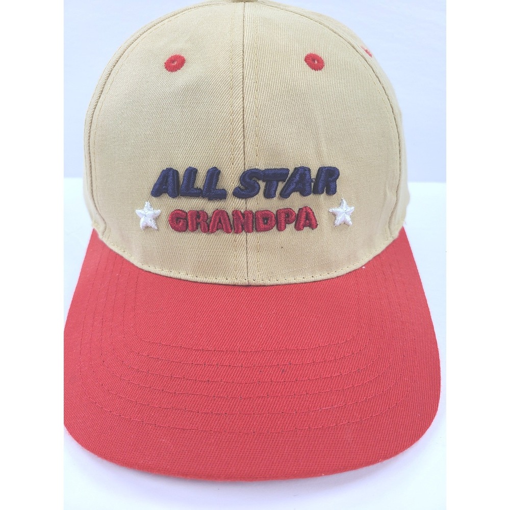 Capspro All Star Grandpa Baseball Hat Tan Red Embroidered Adjustable Strapback